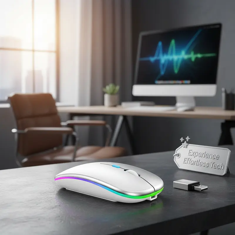 Wireless Bluetooth Mouse for Mac & PC | Rechargeable Dual-Mode 5.2/3.0 & 2.4GHz USB (Silver)