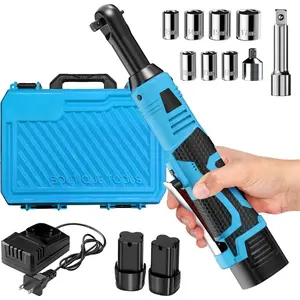 Cordless Electric Ratchet Wrench Set, 16.8V 3/8 cordless ratchet, 550 RPM, Variable Speed Power Ratchet Tool Kit with 2 * 2.0Ah Li-ion Battery, 1/4" Adapter & 3" Extension Bar(Blue)