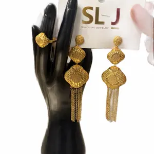 SL J 24k gold plated earrings set with ring