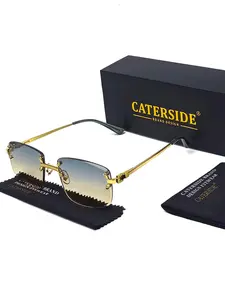 Unisex Vintage Square Frame Polarized Sunglasses, Trendy Casual Rimless Sunglasses for Everyday Use, Fashion Accessories for Outdoor Activities