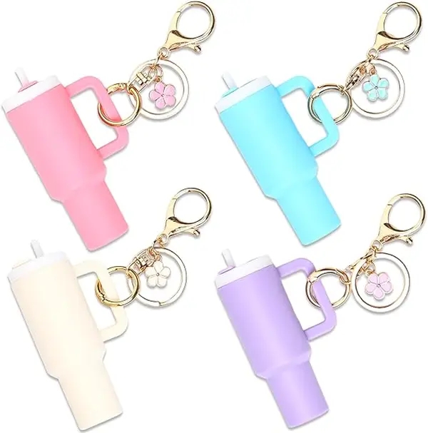 Mini Tumbler Keychain for Stanley Cup Accessories,Cute Mini Cup Flower Charm for School Bag Backpack Gir Women  ， Mini Tumbler Keychain ChapstickHolder， springtok，Mother's Day gifts
