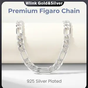 925 Silver Plated Figaro Chain Necklace for Men Women, 10mm Wide High Polished 3:1 Figaro Link Chain, Anti-Deformation Tight Link Street Hip Hop Jewelry Gift 21.65/23.62/25.59/27.56 Inch