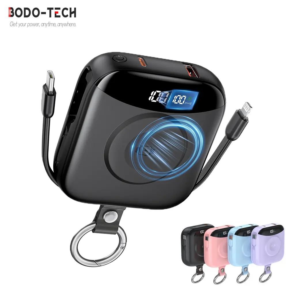 Bodo-Tech 10000mAh Portable Charger Built-in Cables Wireless iWatch Charger Digital Display, No Extra Cables Needed Travel Power Bank iPhone fathersdaygift Chargeable