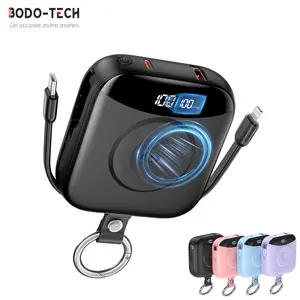 Bodo-Tech 10000mAh Portable Charger Built-in Cables Wireless iWatch Charger Digital Display, No Extra Cables Needed Travel Power Bank iPhone fathersdaygift