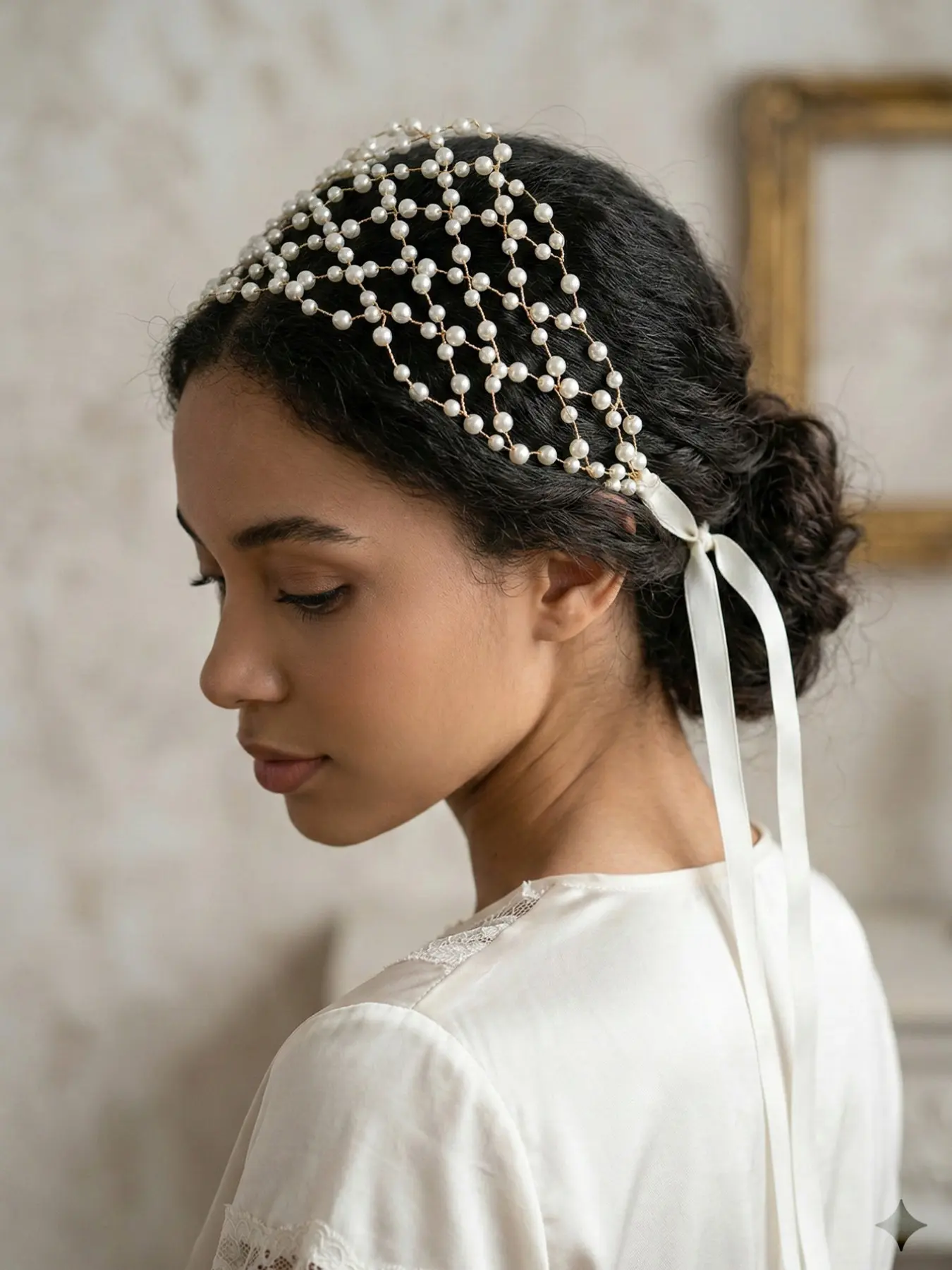 Elegant Pearl Mesh Hairband, Metal Wire Bridal Headpiece, Wedding Evening Gown Accessory, Women's Fashion Jewelry, Tiara