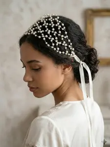 Elegant Pearl Mesh Hairband, Metal Wire Bridal Headpiece, Wedding Evening Gown Accessory, Women's Fashion Jewelry, Tiara