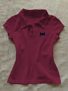 A fashionable and easy sports commuting daily versatile slim fit short Knit polo shirt V-neck short sleeved shirt, Tops