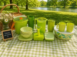 5-liter bucket, 2-liter pitcher, Illumina bowl 4.3 - 4 glasses 525 ml - peeler - mega cup 950 ml - 2 cups 350 ml, square plates - sandwich keeper - small square container with dividers.