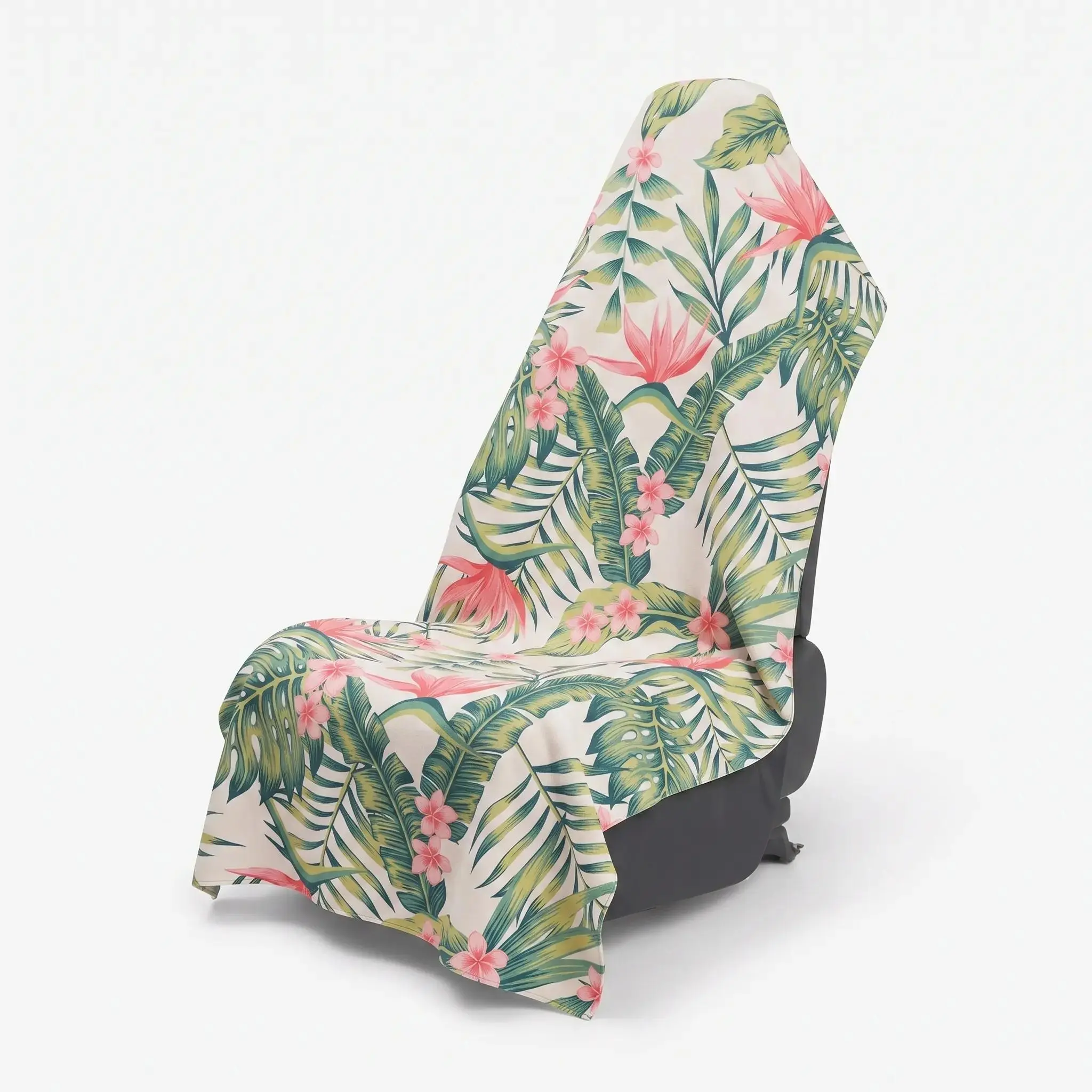 Hawaiian Tropical Car Seat Cover Towel, Palm Leaf Botanical Floral Seat Protector, Universal Breathable Auto Seat Cover, Washable Interior Accessory for Daily Driving