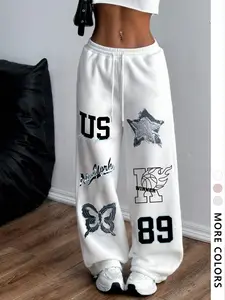 Unisex's Number & Letter Print Sweatpants, Casual Comfy Breathable Trousers for Daily Wear, Unisex Bottoms for Fall & Winter