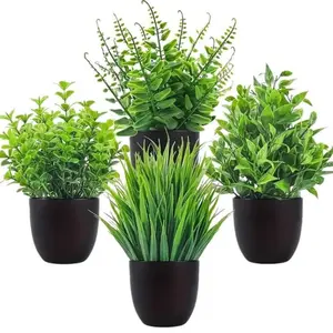 4-Piece Mini Realistic Artificial Potted Plants, Low Maintenance Indoor/outdoor Fake Trees, Durable Plastic Decorations