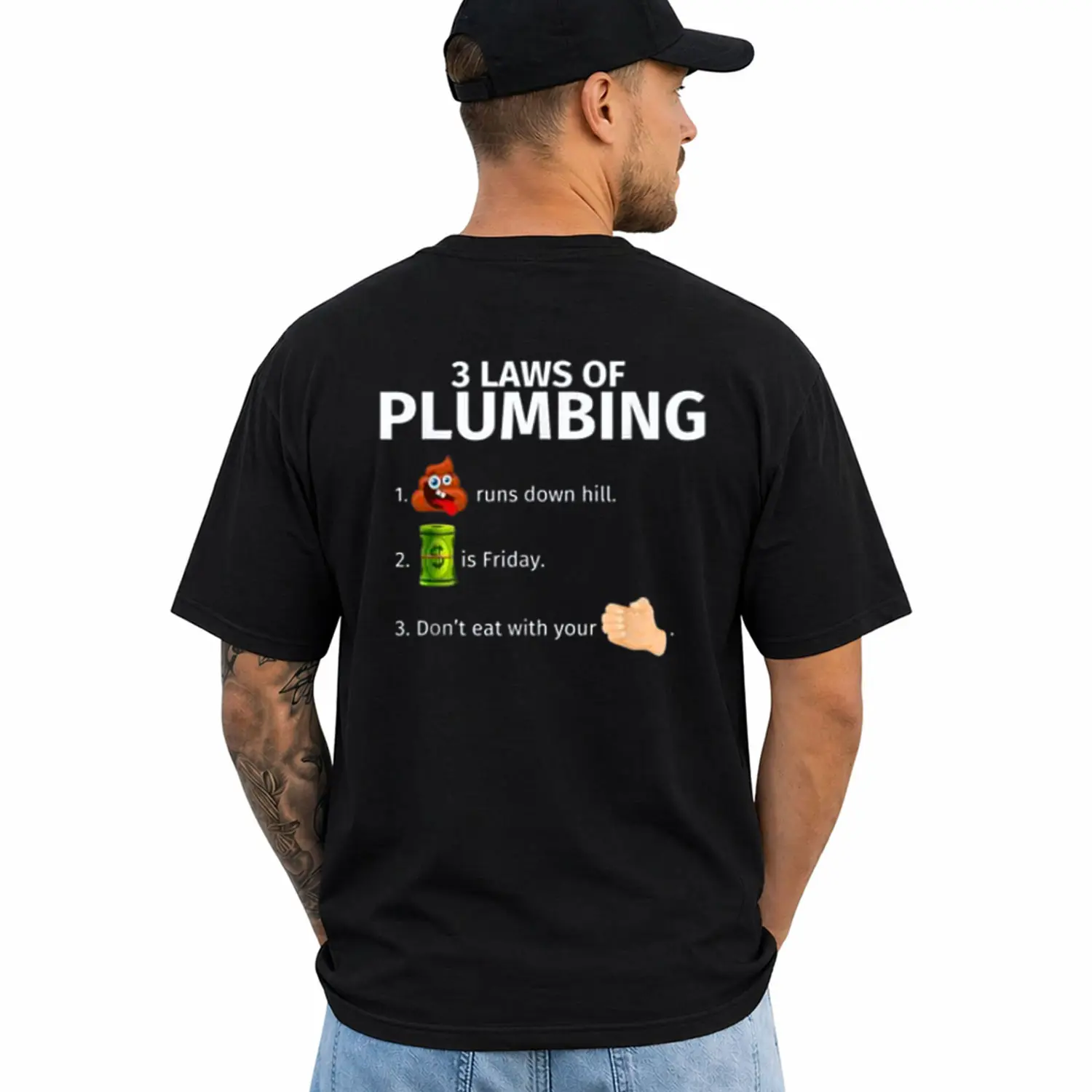 3 Laws of Plumbing Funny Plumber Shirt Plumbing Humor Tee, Short Sleeve Printed Graphic Shirt, Daily Casual Cotton Menswear