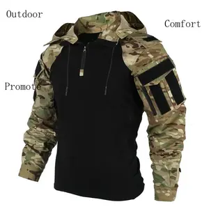 Outdoor wear Outdoor Shirts Camo Combat T-Shirt Hooded Mens Working Tactical Shirt