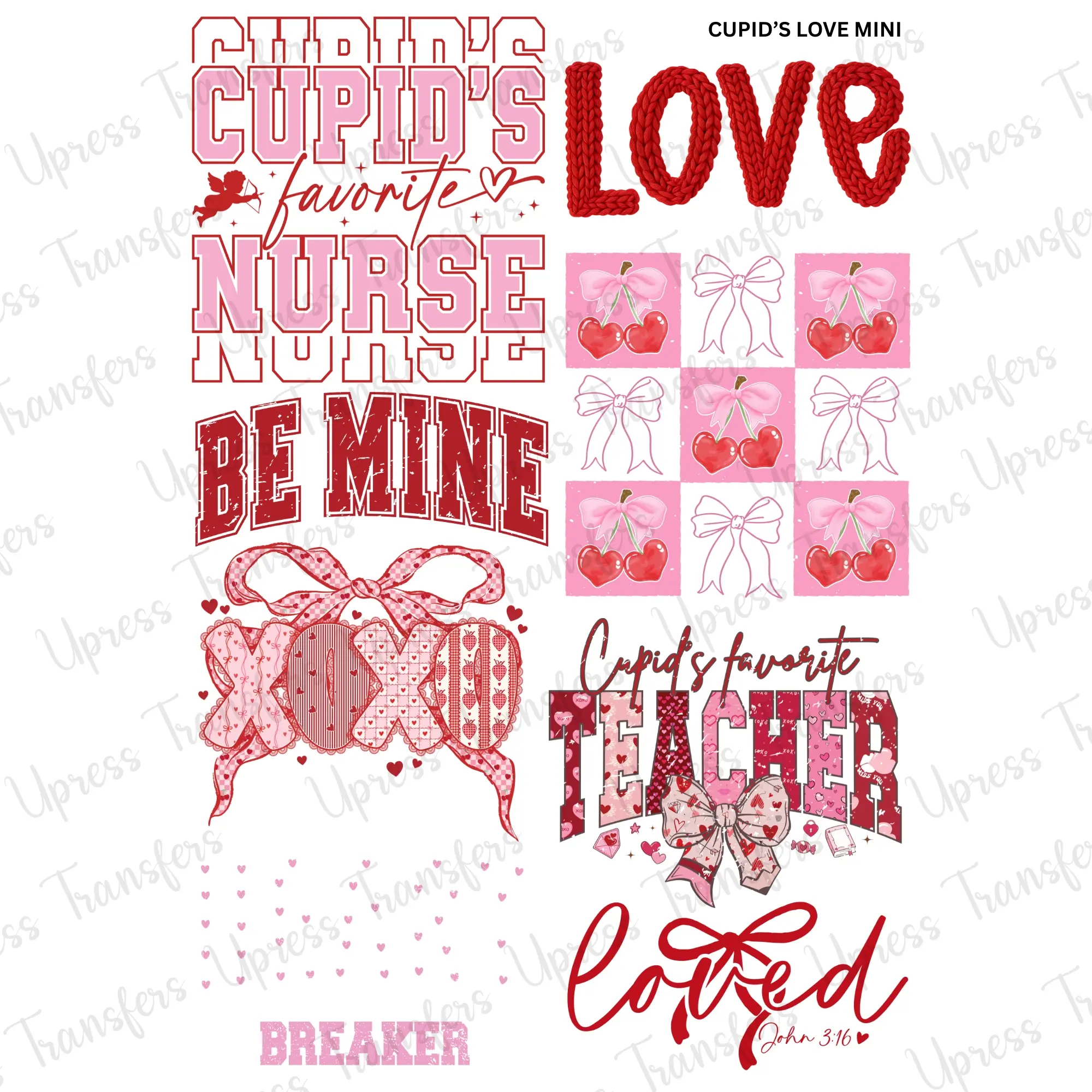 Cupid's Love Mini DTF Transfer Gang Sheet 24.5" Wide x 36" Long Direct To Film Trendy Vibrant Designs for Stylish Wardrobe