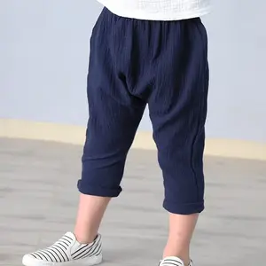 Kids Pants Boy Girl Summer Solid Color Linen Pleated Trousers Children Ankle-length Pants for Baby Casual Harem Pants