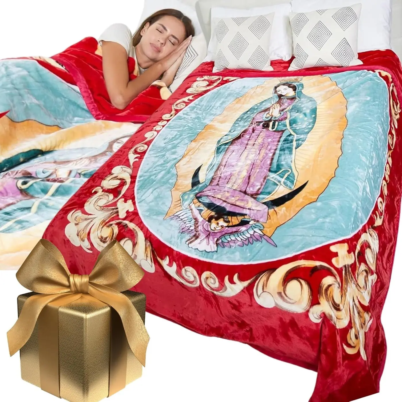 Virgin Mary Blanket, Warm Our Lady of Guadalupe Mink Throw, Soft San Marcos Mexican Blankets, Winter Holy Mother Gift, Christmas Gifts, christian themed Blanket