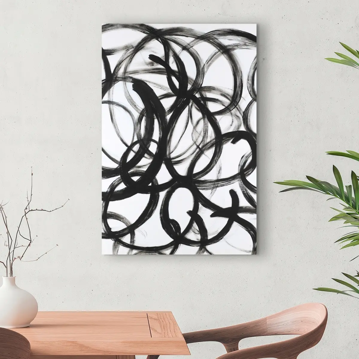 360 Stand 24x36 in. Modern Abstract Curly Lines Black & White Photo Print, Decorative Artwork, Home Wall Decor, Modern Abstract Design, Artistic, Decoration, Black And White Graphic Wall Arts