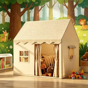 Kids Playhouse Tent with Windows Curtains Door Curtain Storage Bag Secret Base Sleep Tent Birthday Christmas Halloween Gift
