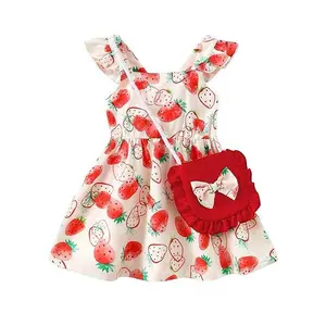 Ready Stock Girl 2-Piece Strawberry Full Print Sleeveless Party Dress With Crossbody Bag 22503042