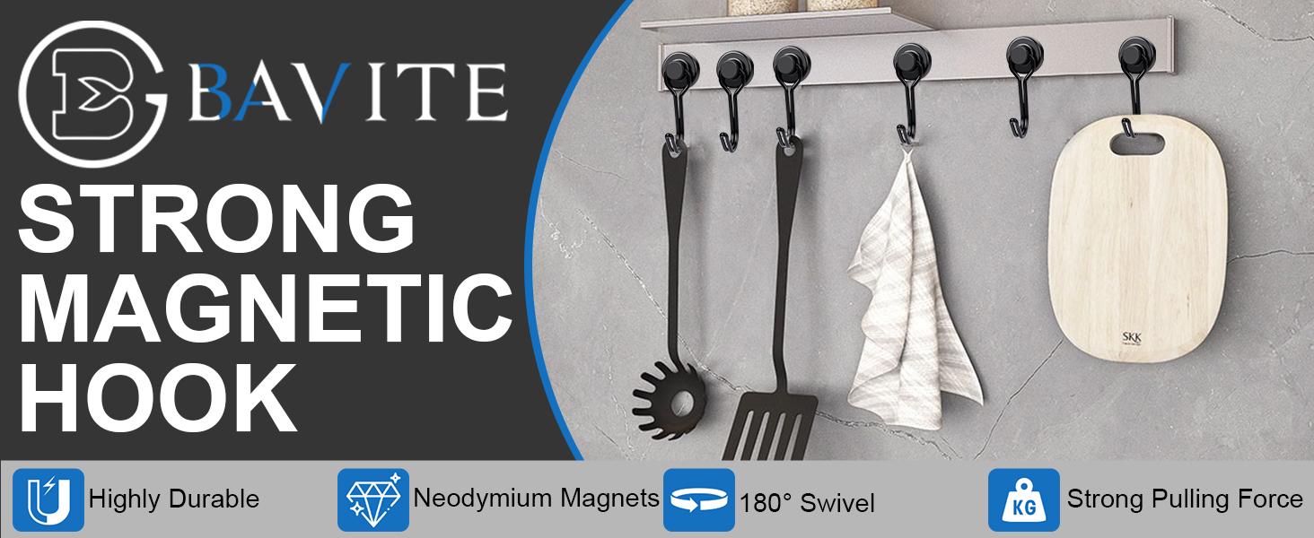 6 Pack Black Magnetic Hooks, 30lbs+ Heavy Duty Strong Magnets, 2026 Cruise Ship Essentials for Cabin, Refrigerator, Grill, Kitchen & Travel Hanging