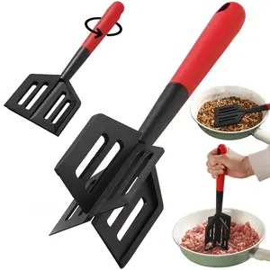 Upgrade 2-in-1 Meat Chopper & Spatula for Ground Beef, Hamburger, Turkey, Potato & Vegetables - Heat Resistant, BPA Free - Non-Scratch Utensil for Mixing, Mashing, Stirring in Non-Stick Pans