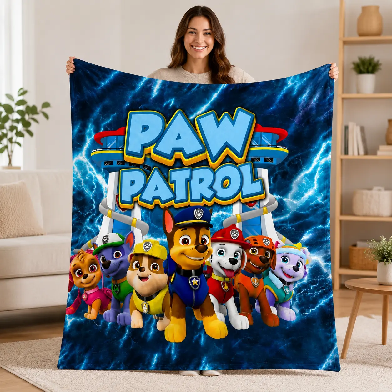 Paw Patrol Cartoon Dog Print Pattern Throw Blanket Warm Lightweight Easy to Clean Blanket for Couch Bed Travel TV Home Decor Bedroom Decor Gift for Kids Teens Adults Multiple Sizes Cozy Blanket Cute Character Kids Room Playroom