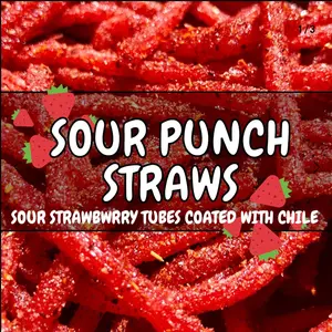 SPICY STRAWBERRY PUNCH STRAWS - 7 OZ PUNCH STRAWS WITH A MEXICAN CANDY TWIST