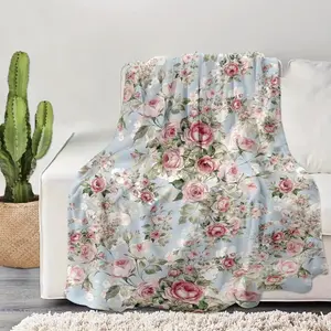 Soft Flannel Blanket Elegant Floral Rose Print All Season Luxury Bedspread Couch Throw Camping Travel Companion Cozy Home Decor for Sofa Bed Office,Durable themed blanket, an ideal choice for sofas or beds, perfect for birthday gifting.