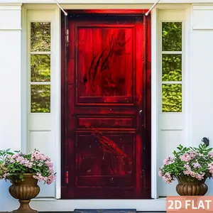 2d flat Halloween Red Horror Door Outdoor Flag Tapestry Banner, Door Cover Banner Bloody Scary Door Theme Decor for Halloween Horror Party Indoor Bedroom Door Window Cover Decorations Photo Studio Party Props Supplies Yard Sign Banner