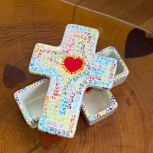 Jesus Heart Cross Rainbow Ceramic Box