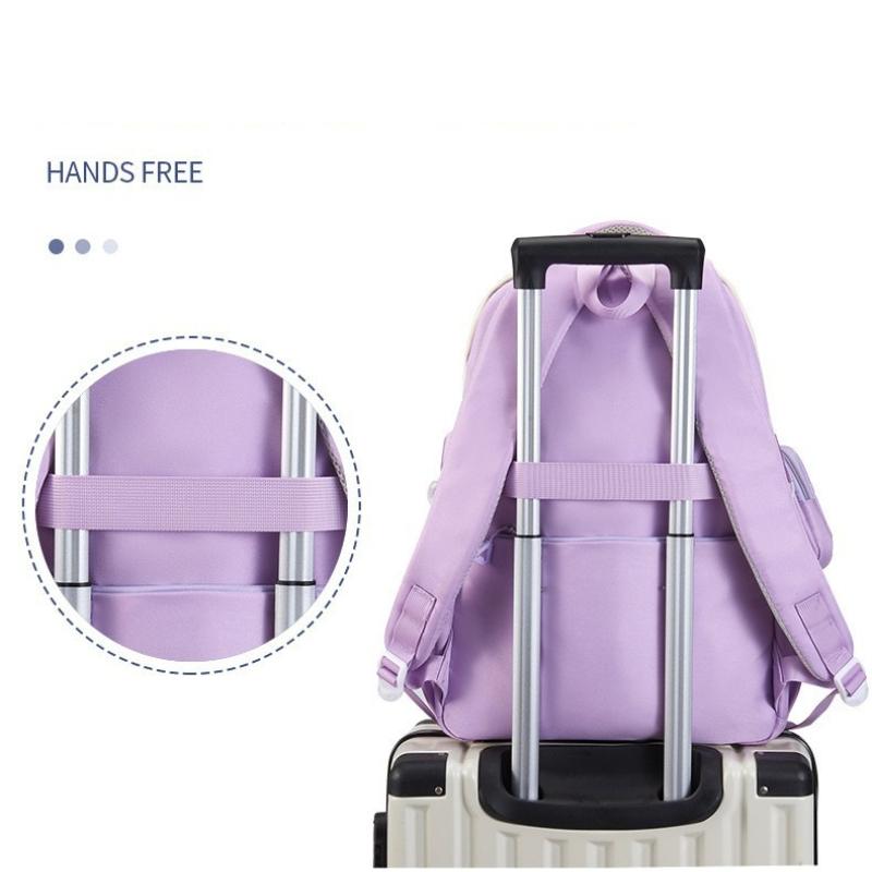 Color Block Cute Bear Backpack, Large Capacity School Bag, Casual Outdoor Backpack Bag