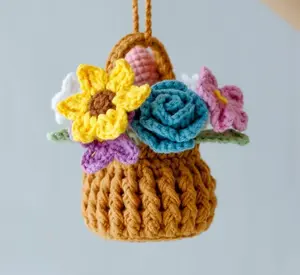 Crochet Flower Basket Hanging, Crochet Sunflower Basket, Crochet White Rose Basket, Basket Basket Daisy Flower