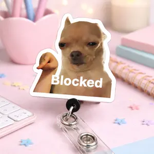 Funny Smoking Distressed Doll Meme Sparkly Retractable Badge Reel Cute Burnout Acrylic ID Holder For Nurses Doctors Work Accessory