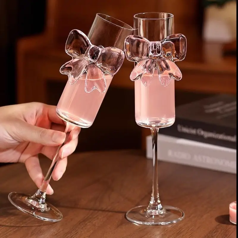 Elegant Bow Champagne Flutes, Tall Stemmed Design, Stylish Drinkware, Perfect for Special Occasions, Unique Gift Idea, Trendy Tableware Accessory, Champagne Glass Cups