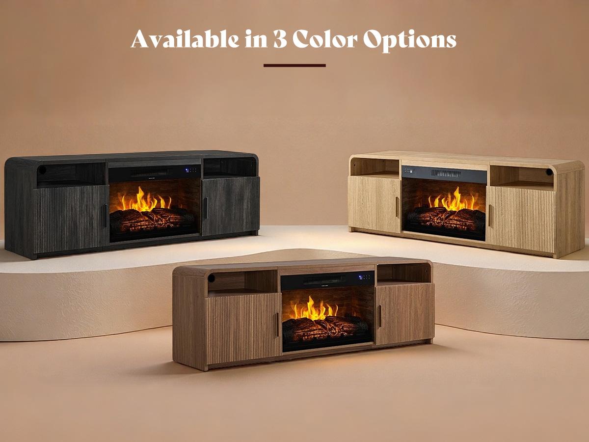 ALBOTT 70" Fluted Fireplace TV Stand, TV Console with 30" Electric Fireplace, Modern Living Room Entertainment Center, Fits TVs up to 80", Storage Cabinets, Rounded Edges[tiktokshopbacktoschool][SohoChic]
