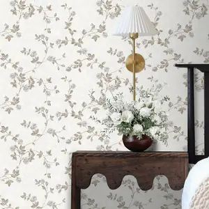 Autumn Aesthetic Wallpaper , Fresh Elegant Style with Branch Leaf Pattern, Waterproof Self-Adhesive Removable Wall Sticker，wallpaper，wallpaper for bedroom，peel and stick wallpaper, Wallpaper For Living Room