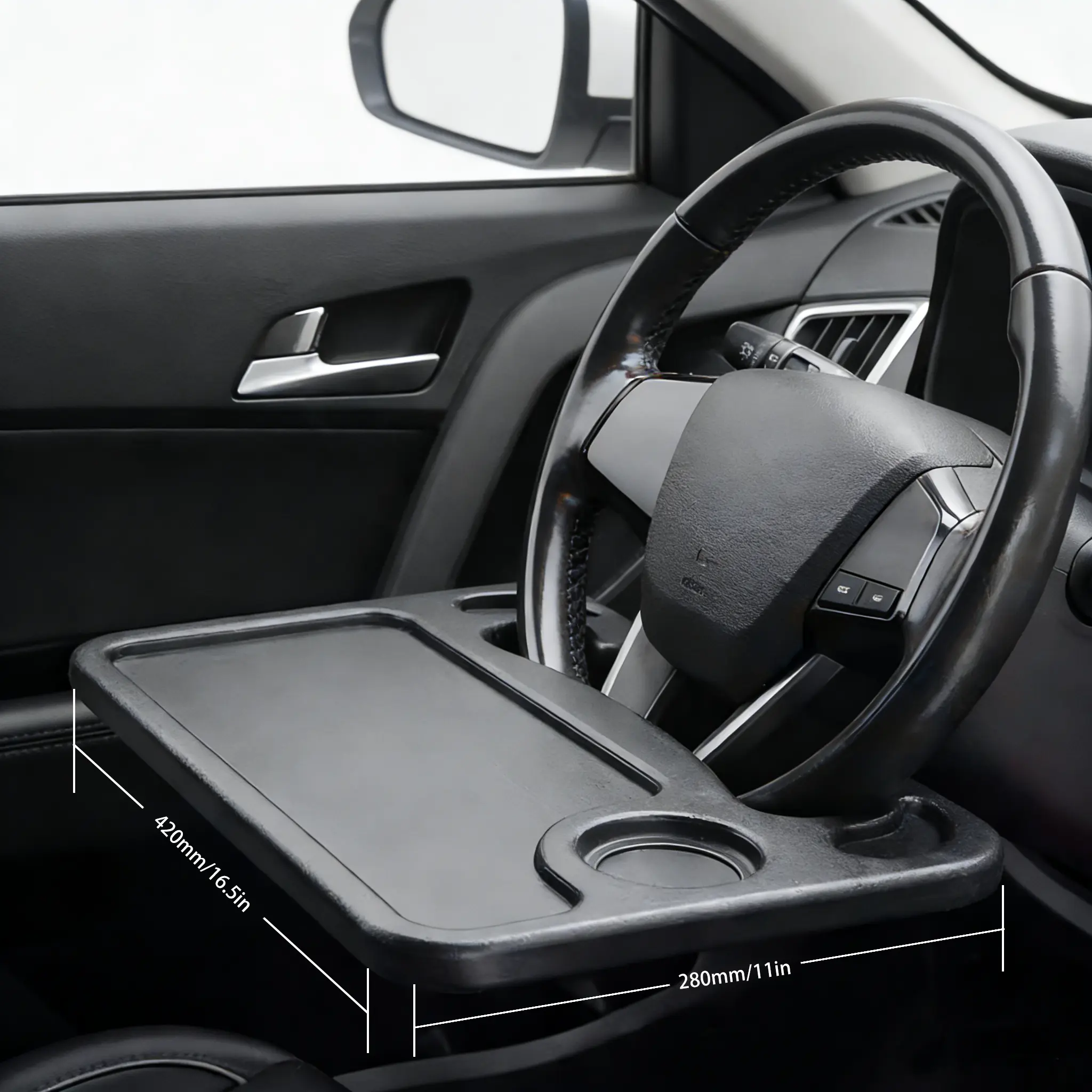 Black Sleek Plastic Steering Wheel Tray Desk - Car Interior Organizers with Secure Attachment Mechanism, Portable Vehicle Accessory for Travelers to Eat & Work On the Go, Ideal for Clutter-Free Rides