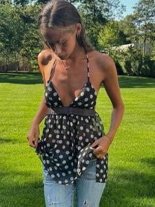 women's polka dot print halter neck cami top, chic casual sleeveless top for summer, ladies clothes for daily wear