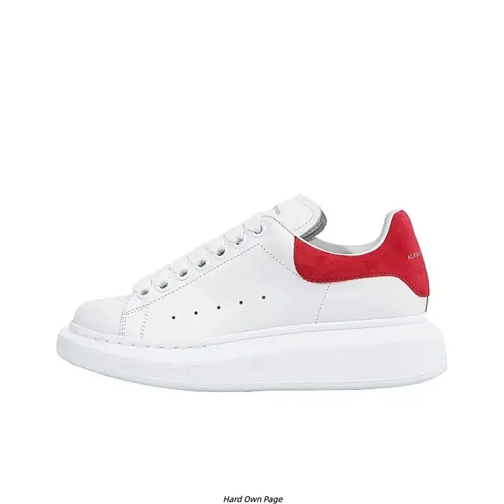 White Leather Platform Casual Skate Sneakers Unisex, Bright Red Suede Contrast Heel Low Top Walking Shoes, 4cm Hidden Height Increase Shock Absorb Non-Slip Rubber Sole Couple Daily Trainers