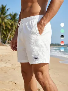 Men's Quick Dry Seersucker Beach Shorts with Triangular Mesh Lining, Summer Casual Board Shorts with 2 Side Pockets and 1 Back Pocket, Drawstring Elastic Waistband Swim Shorts Swim Trunks Swimwear Beachwear Swimsuit Bathing Suit