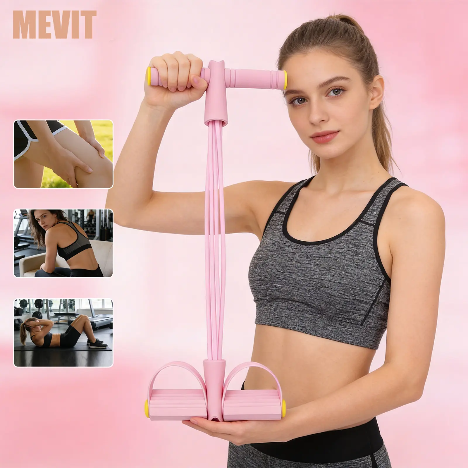 Multifunction Tension Rope, 6-Tube Elastic Yoga Pedal Puller Resistance Band, Full-Body Home Gym Fitness Equipment for Sit-Up and Yoga Daily Exercise