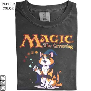 Vintage Magic the Cattering Shirt, MTG Gamer Shirt, Holiday Gift Tee, Funny Animal Graphic Top, Cozy Winter Sweatshirt, Unisex Cotton Graphic Top T-Shirt, Unisex Cotton Crewneck Top for Daily Wear