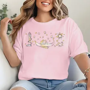 DisneyWorld Tangled Watercolor Coquette Shirt, Rapunzel Princess Sun Lantern Tee, Family Vacation 2025, Princess Cartoon Girls Trip T-shirt
