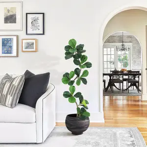 Garvee 5ft Artificial Fiddle Leaf Fig Tree in White Modern Planter with Realistic Moss, Indoor Faux Tree for Living Room, Dining Room, Bedroom Décor, Perfect Housewarming Gift