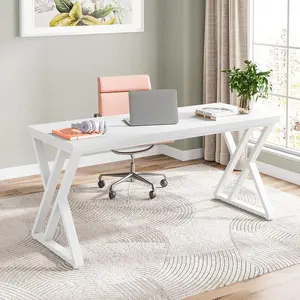 Tribesigns 55-Inch Desk with Z-Shaped Metal Leg for Home Office, Modern Simple Computer & Writing Desk, White