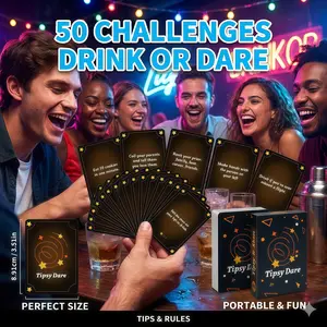 Tipsy Dare Party Game Cards, 50 Fun & Spicy Challenges for Adults, Drinking Games for Game Night, Pocket Size, 50 Cards