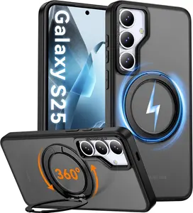 360° Spin Magnetic Stand for Samsung Galaxy S25/S25 Plus+/S25 Ultra Translucent Hard Case with [Rotatable Kickstand Ring][15FT Military Grade Protection]