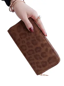 Vintage Leopard Print Matte Long Wallet, Women's Zipper Handbag, Large Capacity Multi-Card Holder, Leopard PU Leather Long Wallet