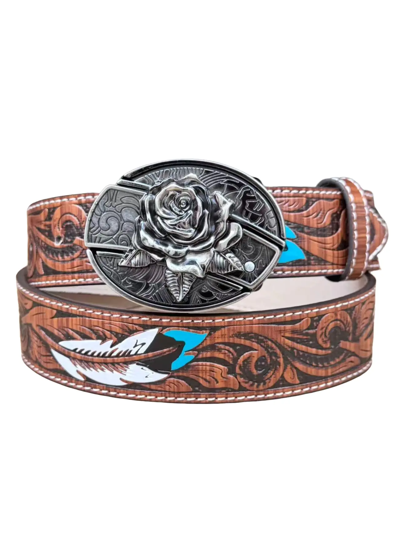 Unisex Boho Ethnic Western Cowboy Cowgirl Belt, Adjustable Waist Decor, Fashion Buckle, Perfect Casual Match, All Seasons, Plants Style, Adjustable Belts