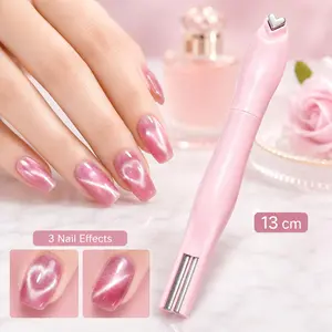 3-in-1 Cat Eye Nail Magnet Pen – Create Heart, French & Line Effects| Pink/Light Blue DIY Nail Art Tool
